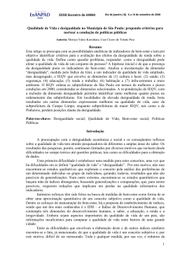 1 Qualidade de Vida e desigualdade no Munic&iacute;pio de S&atilde;o