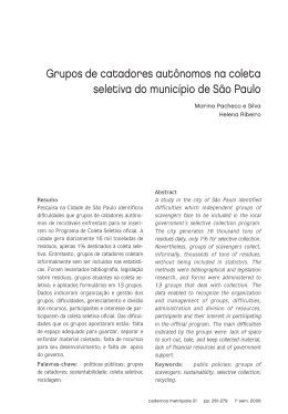 Grupos de catadores aut&ocirc;nomos na coleta seletiva do munic&iacute;pio de