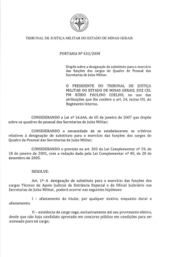 Portaria 433/08 - Tribunal de Justiça Militar do Estado de Minas Gerais