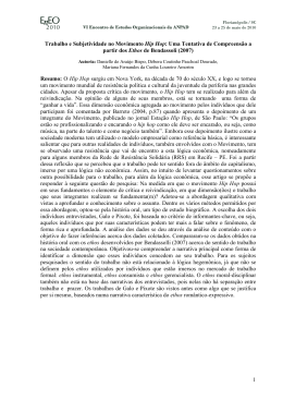 1 Trabalho e Subjetividade no Movimento Hip Hop: Uma