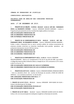 Projetos em Tramita&ccedil;&atilde;o - C&acirc;mara de Vereadores de Joinville