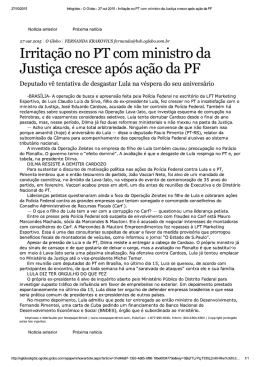 Irrita&ccedil;&atilde;o no PT com ministro da Justi&ccedil;a cresce ap&oacute;s a&ccedil;&atilde;o da PF