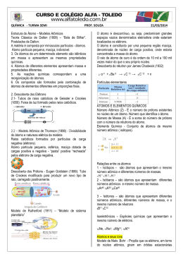 Estrutura do &Aacute;tomo &ndash; Modelos At&ocirc;micos Teoria