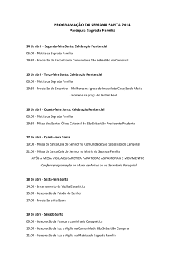 PROGRAMA&Ccedil;&Atilde;O DA SEMANA SANTA 2014 Par&oacute;quia Sagrada