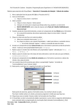 Roteiro para exerc&iacute;cio de Visual Basic