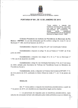 Portaria Nº 001 Torna público o reajuste dos benefícios