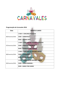 Programação do Carnavales 2016 Data MONTES CLAROS