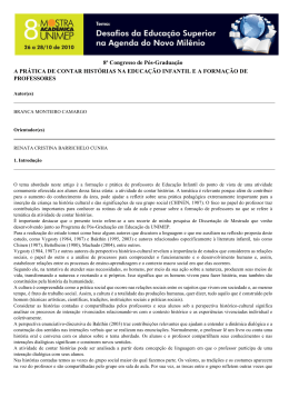 a pr&aacute;tica de contar hist&oacute;rias na educa&ccedil;&atilde;o infantil e a forma&ccedil;&atilde;o de
