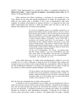 Supersatura&ccedil;&atilde;o ou a torrente das m&iacute;dias e o sentimento