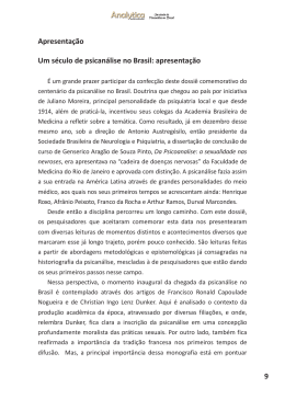 9 Apresenta&ccedil;&atilde;o Um s&eacute;culo de psican&aacute;lise no Brasil: apresenta&ccedil;&atilde;o