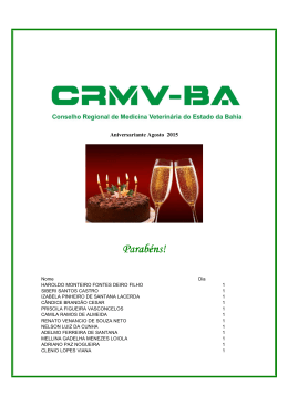 Aniversariantes Agosto 2015 - CRMV