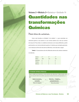 Quantidades nas transforma&ccedil;&otilde;es Qu&iacute;micas