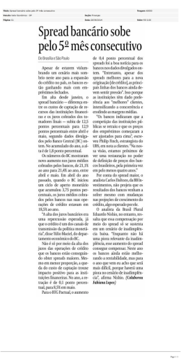 Spread bancário sobe pelo 5º mês consecutivo
