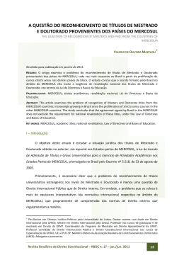 a quest&atilde;o do reconhecimento de t&iacute;tulos de mestrado e doutorado