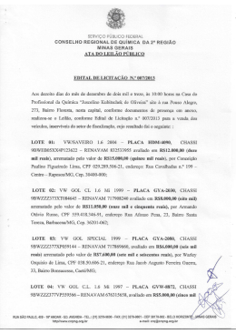 Resultado do Edital de Licitação nº 007/2013 - CRQ-MG