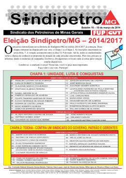 Elei&ccedil;&atilde;o Sindipetro/MG &ndash; 2014/2017 CHAPA 1: UNIDADE, LUTA E