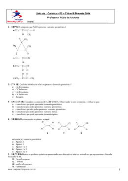 Lista de Química – P2 – 2°Ano III Bimeste 2014 Professora: Núbia
