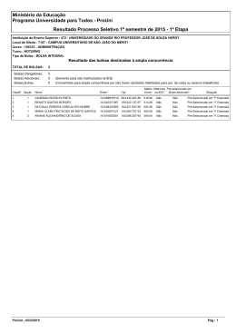 ProUni Resultado Processo Seletivo 1º semestre de 2015
