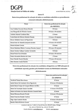 Lista de resultados da entrevista profissional e de