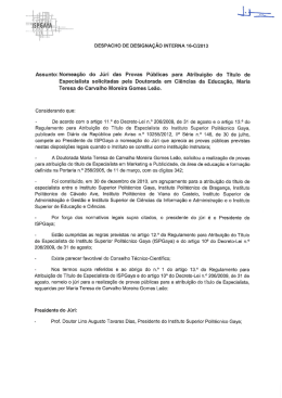 Despacho de Nomeação do Júri - Instituto Superior Politécnico Gaya