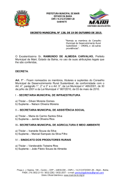 Decreto Municipal N&deg; 138, de 19 de Outubro de 2015