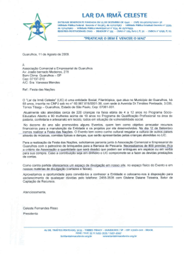 LAR DA IRM&Atilde; cELEsTE - Associa&ccedil;&atilde;o Comercial e Empresarial de