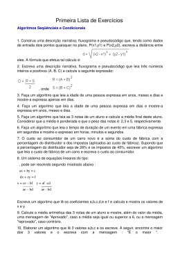 Primeira Lista de Exerc&iacute;cios