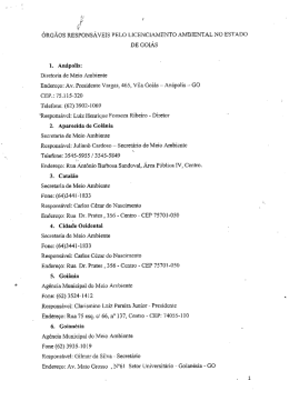 ÓRGÃOS RESPONSÁVEIS PELO LICENCIAMENTO