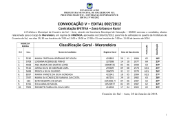 CONVOCAÇÃO V – EDITAL 002/2012 Classificação Geral