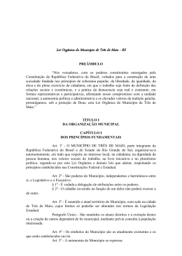 Lei Org&acirc;nica do Munic&iacute;pio de Tr&ecirc;s de Maio - RS