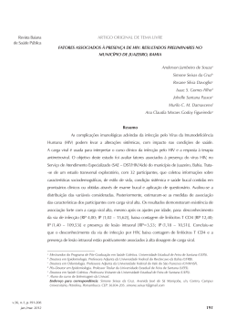 Revista Baiana de Sa&uacute;de P&uacute;blica 191 ARTIGO ORIGINAL DE TEMA