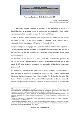 1 A metropoliza&ccedil;&atilde;o da viol&ecirc;ncia letal na RMBH Em