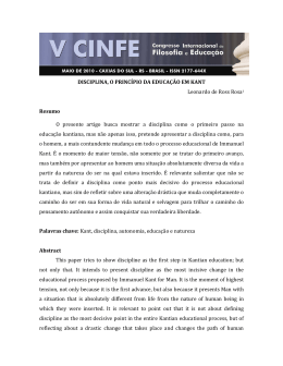 DISCIPLINA, O PRINC&Iacute;PIO DA EDUCA&Ccedil;&Atilde;O EM KANT