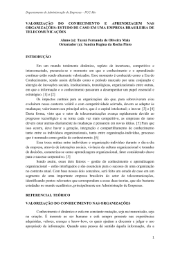 valoriza&ccedil;&atilde;o do conhecimento e aprendizagem nas organiza&ccedil;&otilde;es