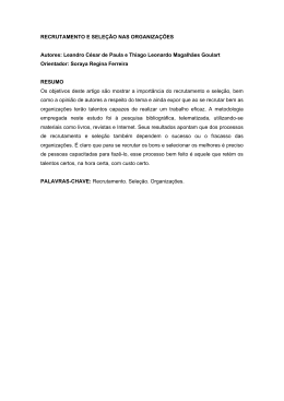 RECRUTAMENTO E SELE&Ccedil;&Atilde;O NAS ORGANIZA&Ccedil;&Otilde;ES