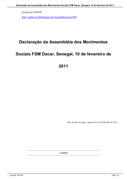 Declaração da Assembléia dos Movimentos Sociais FSM