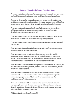 Povo sem medo e` uma frente unit&aacute;ria de movimentos sociais que