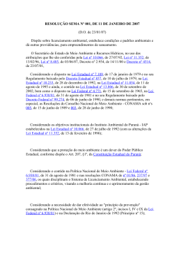 RESOLU&Ccedil;&Atilde;O SEMA N&ordm; 001, DE 11 DE JANEIRO DE 2007