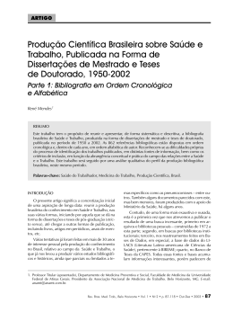 Produ&ccedil;&atilde;o Cient&iacute;fica Brasileira sobre Sa&uacute;de e Trabalho, Publicada