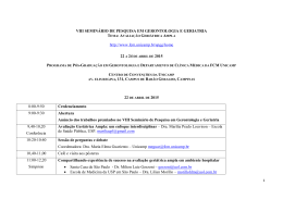 VIII SEMIN&Aacute;RIO DE PESQUISA EM GERONTOLOGIA E GERIATRIA