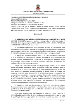 PROCESSO LICITATÓRIO PREGÃO PRESENCIAL nº 001/2015