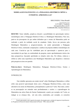 MODELAGEM MATEM&Aacute;TICA E A PEDAGOGIA HIST&Oacute;RICO CR&Iacute;TICA