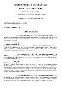 Edi&ccedil;&atilde;o n&ordm; 19, de 13 de maio de 2011 - Controladoria