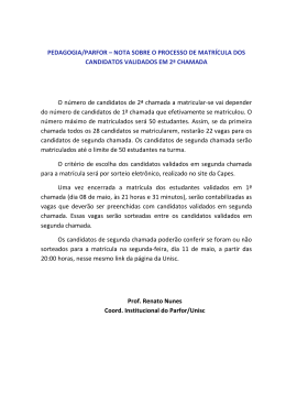PEDAGOGIA/PARFOR &ndash; NOTA SOBRE O PROCESSO DE