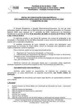 EDITAL DE CONVOCA&Ccedil;&Atilde;O PARA MATR&Iacute;CULA DOS