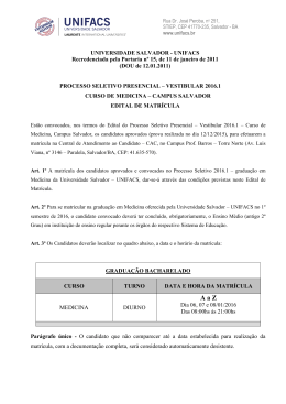 EDITAL MATR&Iacute;CULA DO CURSO DE MEDICINA 2016.1