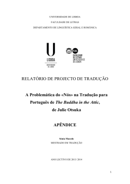 RELATÓRIO DE PROJECTO DE TRADUÇÃO A Problemática do «Nós