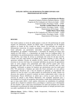 AN&Aacute;LISE CR&Iacute;TICA DA HUMANIZA&Ccedil;&Atilde;O