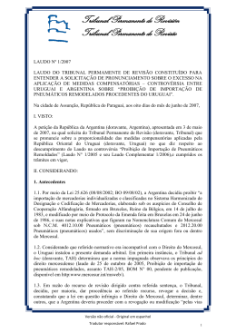 Laudo Nº 01/2007 - TPR Mercosur