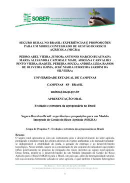 SEGURO RURAL NO BRASIL: EXPERI&Ecirc;NCIAS E